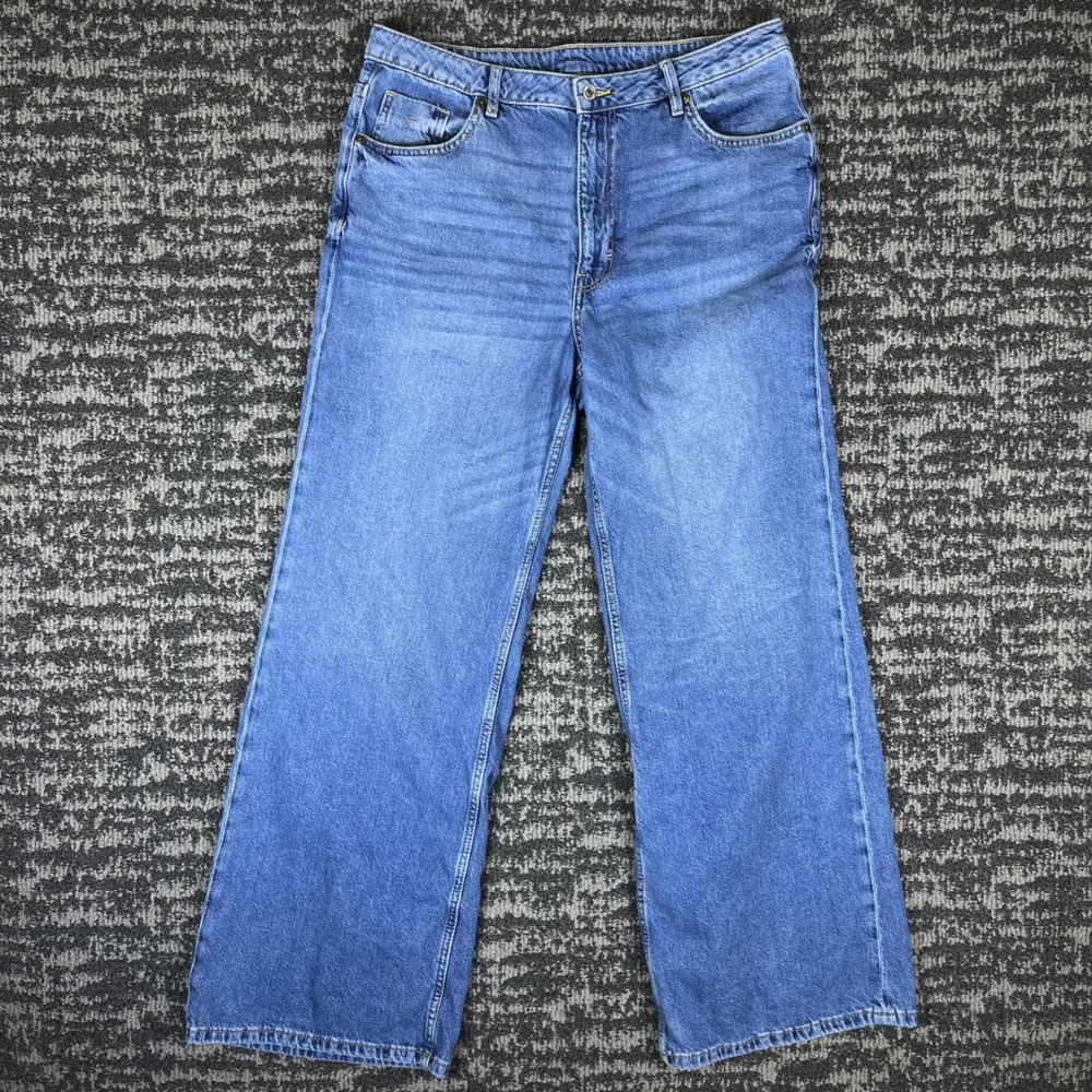 H&M Divided Wide Leg Jeans Womens 14 Blue High Rise Relaxed Fit Denim 322651